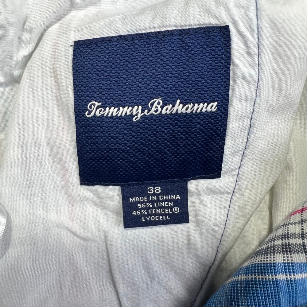 Tommy Bahama Linen Plaid Shorts Mens 38 Blue Vacation Summer Comfort EUC - Picture 3 of 7